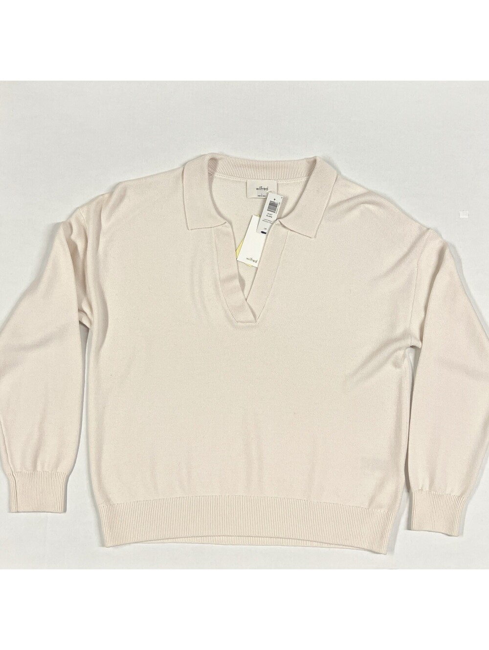 Aritzia Wilfred Clara Merino Wool Waist V-neck Sweater Light Birch Sz L $128